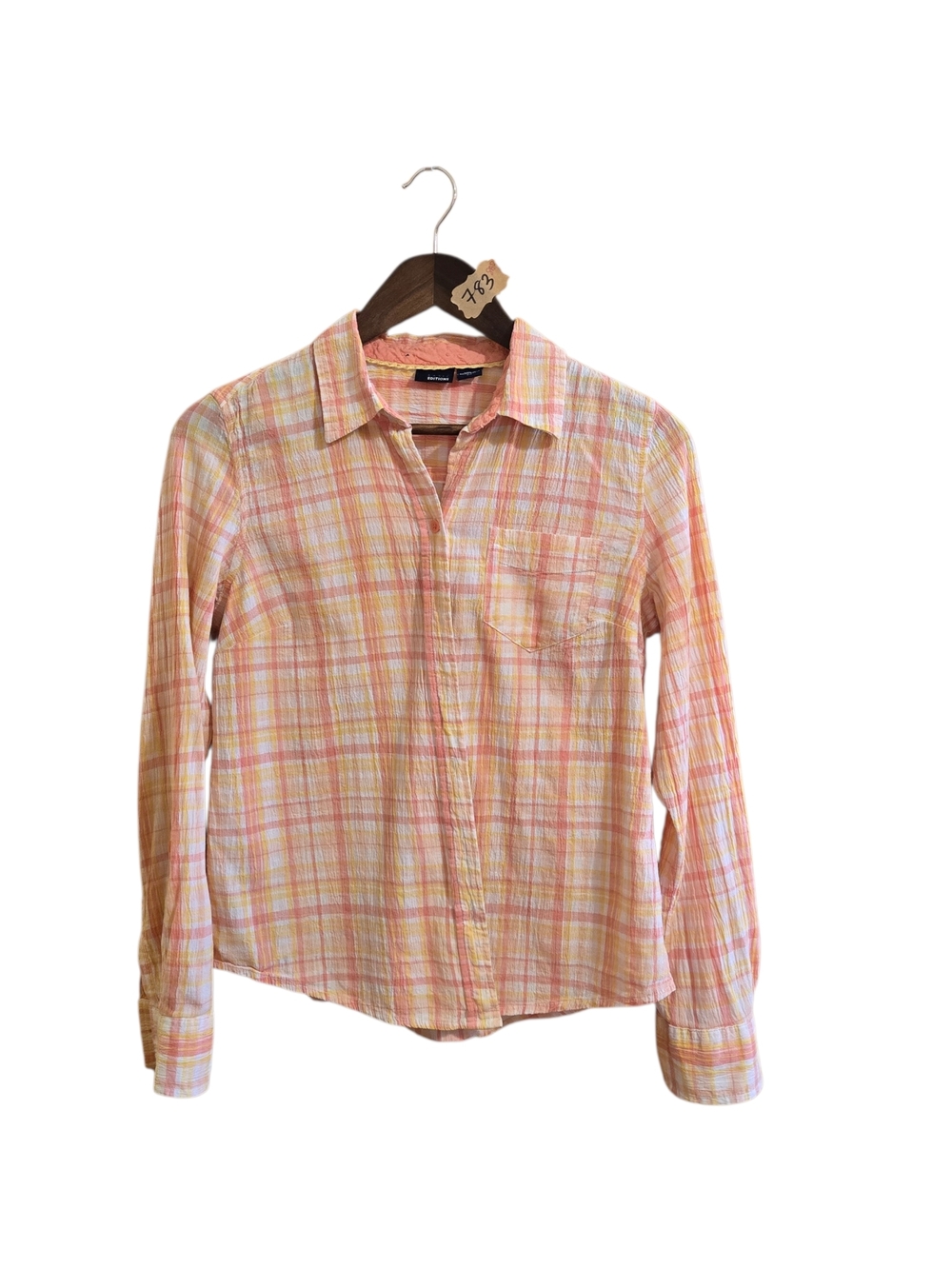 Basic Editions Women's Long Sleeve‎ Blouse Size S Button Collared Orange Pink